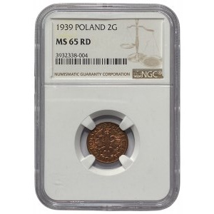 II RP - 2 grosze 1939 - NGC MS 65 RD