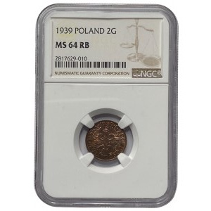 II RP - 2 grosze 1939 - NGC MS 64 RB