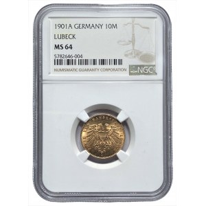 NIEMCY - Lubeka - 10 marek 1901 - NGC MS64 - RZADKA