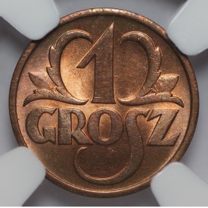 II RP - 1 grosz 1938 - NGC MS 65 RB