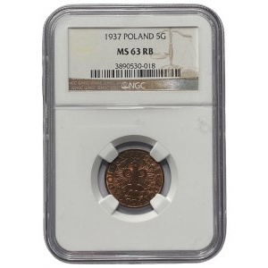 II RP - 5 groszy 1937 - NGC MS 63 RB