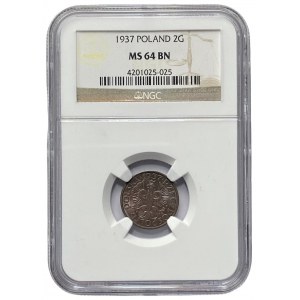 II RP - 2 grosze 1937 - NGC MS 64 BN