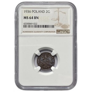 II RP - 2 grosze 1936 - NGC MS 64 BN