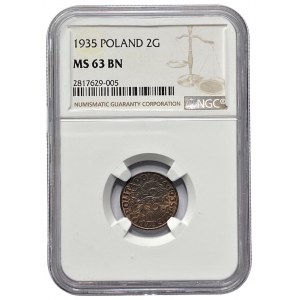 II RP - 2 grosze 1935 - NGC MS 63 BN