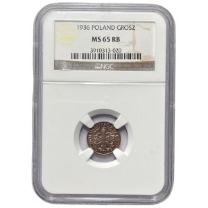 II RP - 1 grosz 1936 - NGC MS 65 RB