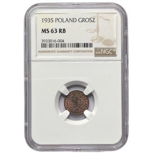 II RP - 1 grosz 1935 - NGC MS 63 RB