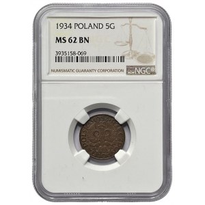 II RP - 5 groszy 1934 - NGC MS 62 BN