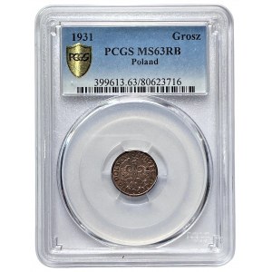 II RP - 1 grosz 1931 - NGC MS 63 RB