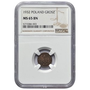 II RP - 1 grosz 1932 - NGC MS 65 BN