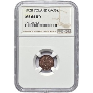 II RP - 1 grosz 1928 - NGC MS 64 RD