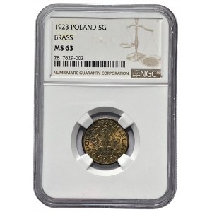 II RP - 5 groszy 1923 - NGC MS 63