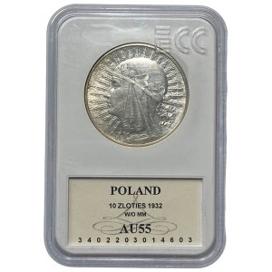 II RP - 10 złotych 1932 - Głowa kobiety - GCN AU 55