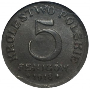 KRÓLESTWO POLSKIE - 5 fenigów 1918 - NGC MS 61