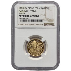 PRL - 50 000 złotych 1991 Jan Paweł II Ołtarz - PRÓBA - NGC PF 70 Ultra Cameo