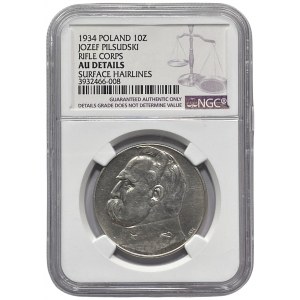 II RP - 10 złotych 1934 - Piłsudski Orzeł Strzelecki - NGC AU Details