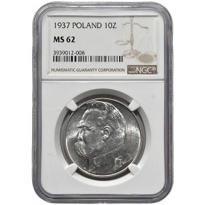 II RP - 10 złotych 1937 - Piłsudski - NGC MS62