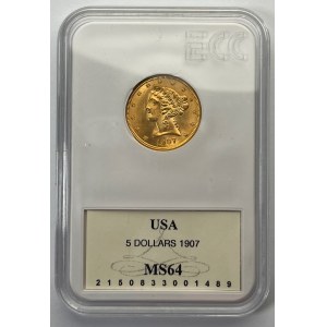 USA - 5 dolarów 1907 - Filadelfia - GCN MS64