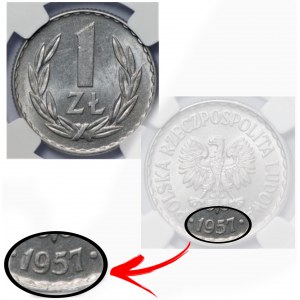 PRL - 1 złoty 1957 - najrzadszy rocznik - NGC MS 63