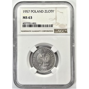 PRL - 1 złoty 1957 - najrzadszy rocznik - NGC MS 63