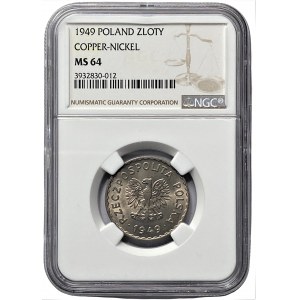 PRL - 1 złoty 1949 - miedzionikiel NGC MS 64