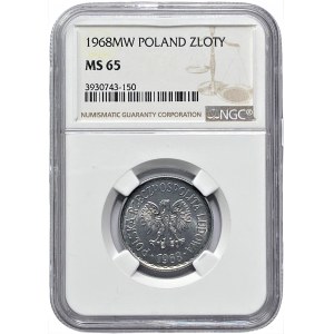 PRL - 1 złoty 1968 - NGC MS65 RZADKI ROCZNIK