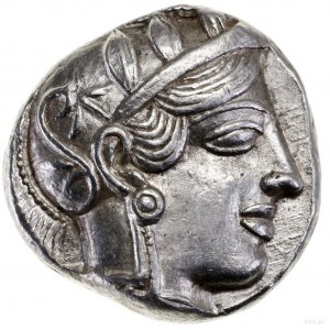 Tetradrachma, 454–404 pne; Aw: Głowa Ateny w prawo, w h...