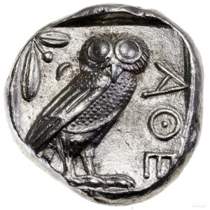 Tetradrachma, 454–404 pne; Aw: Głowa Ateny w prawo, w h...