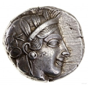 Tetradrachma, 454–404 pne; Aw: Głowa Ateny w prawo, w h...