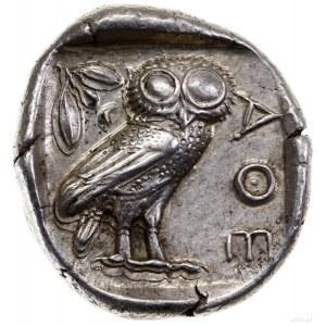 Tetradrachma, 454–404 pne; Aw: Głowa Ateny w prawo, w h...