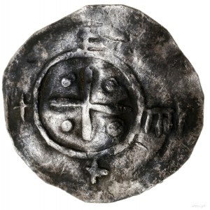 Denar, ok. 1013–1025; Aw: Wzgórze z krzyżem, wokoło pom...