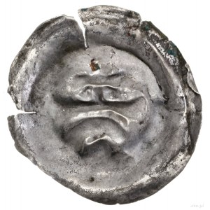Brakteat, XIII–XIV w.; Łuk nad którym pozioma belka, na...