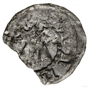 Denar Kazimierza Wielkiego, z imieniem królowej Anny (Aldony)