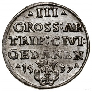 Trojak, 1537, mennica Gdańsk; końcówka na awersie PRVSS...