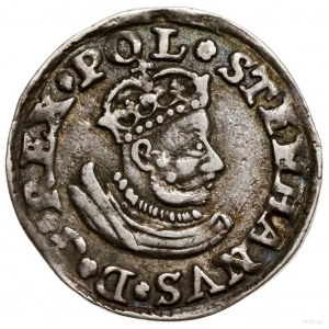 Trojak, 1580, mennica Olkusz; Aw: Mała głowa króla w pr...