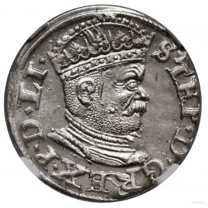 Trojak, 1586, mennica Ryga; mała głowa króla, na awersi...