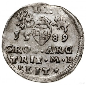Trojak, 1589, mennica Wilno; odmiana z herbem Korczak (...