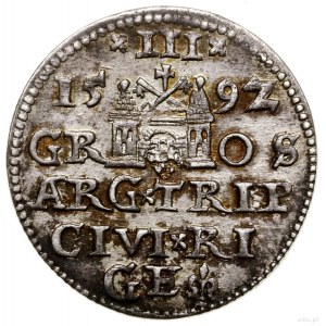 Trojak, 1592, mennica Ryga; końcówka napisu LI na awers...