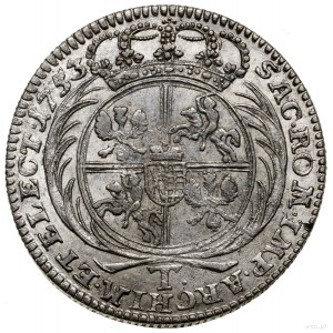 Tymf, 1753, mennica Lipsk; młodzieńczy typ popiersia, z...