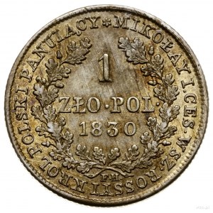 1 złoty, 1830 FH, Warszawa; odmiana z kropkami po ZŁO i...