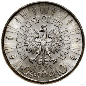 10 złotych, 1939, Warszawa; Józef Piłsudski; Kop. 3008,...