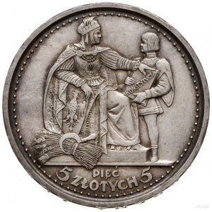 5 złotych, 1925, Warszawa; Konstytucja; Aw: Orzeł z kor...