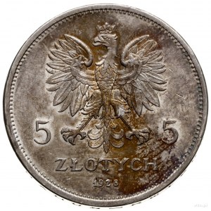 5 złotych, 1928, Warszawa; odmiana ze znakiem mennicy z...