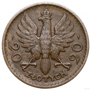 20 złotych, 1925, Warszawa; Głowa kobiety w czepcu, bez...