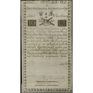 10 złotych, 8.06.1794; seria D, numeracja 32216, podpis...