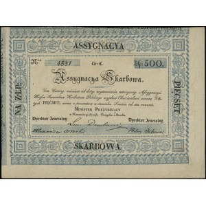 Asygnata skarbowa na 500 złotych, 1831; numeracja 4881,...