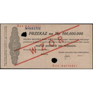 Przekaz na 100.000.000 marek polskich, 20.11.1923; nume...