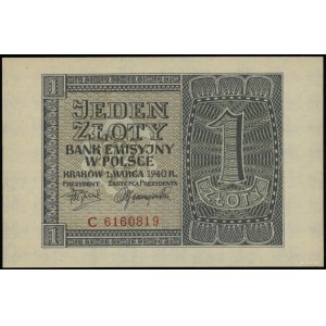 1 złoty, 1.03.1940; seria C, numeracja 6160819; Lucow 7...
