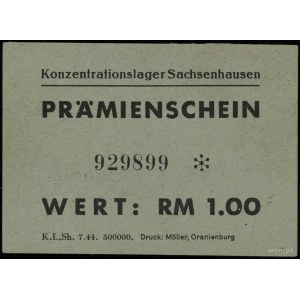 Bon na 1 markę (1944); numeracja 929899 ✻, papier zielo...