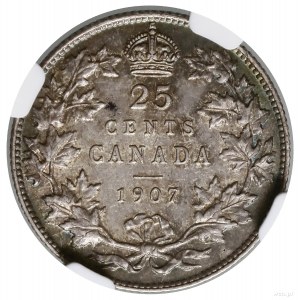 25 centów, 1907, mennica Londyn; KM 11; bardzo ładna mo...