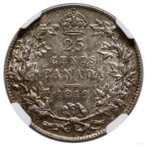 25 centów, 1919, mennica Ottawa; KM 24; ładnie zachowan...